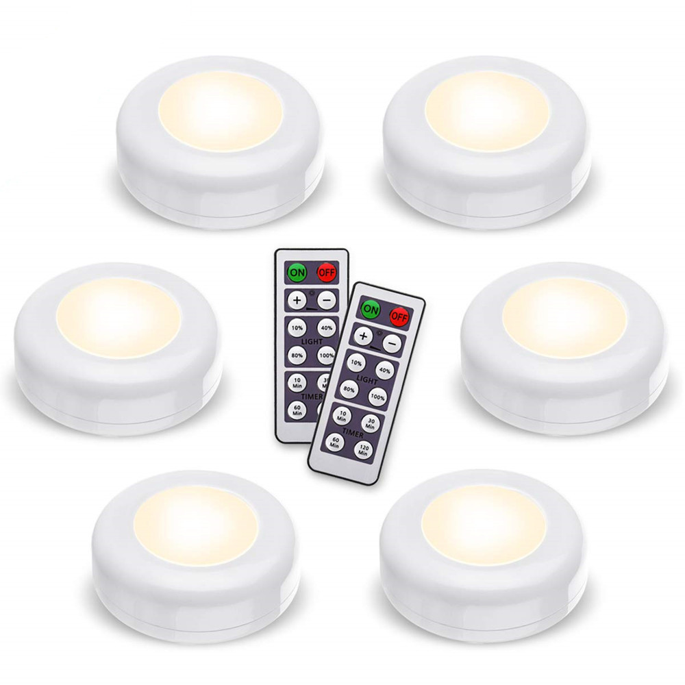 New Cabinet Lights LED Puck Light Round 6 pcs Dimmable Under Count LED Night Light With Remote Control