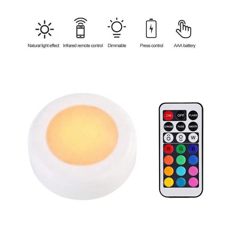 Wholesale LED Puck Light RGB Colorful Cabinet Bottom Lights Remote Control Round Puck Light Under Cabinet for Home Kitchen