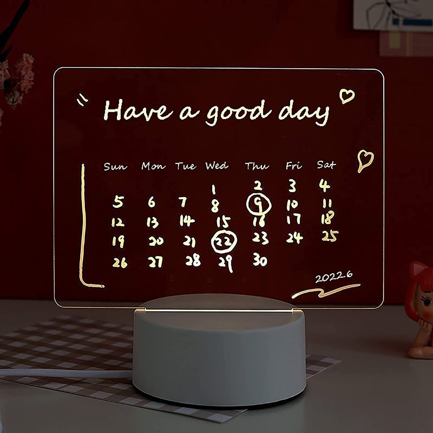 LED Note Board Dry Erase Board  with Stand  Glow Memo LED Letter Message Board with or Office School Home Warm White Light