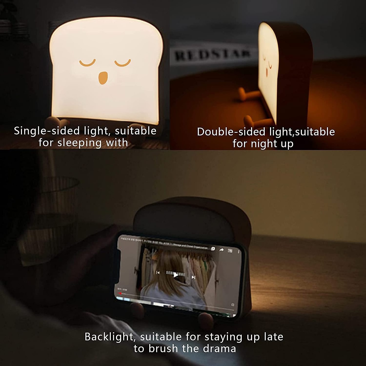 Cute Sleeping Toast Bread Battery Night Light Portable Rechargeable Bedside Baby Night Light With Timer