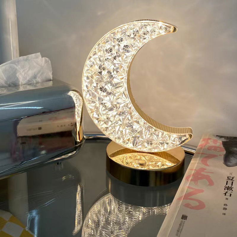 Creative Gifts Rechargeable Moon And Star Night Light Crystal Table Lamp For Home Decor