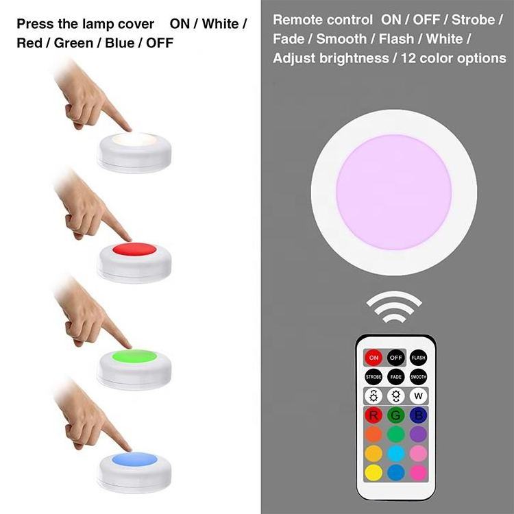 Wholesale LED Puck Light RGB Colorful Cabinet Bottom Lights Remote Control Round Puck Light Under Cabinet for Home Kitchen