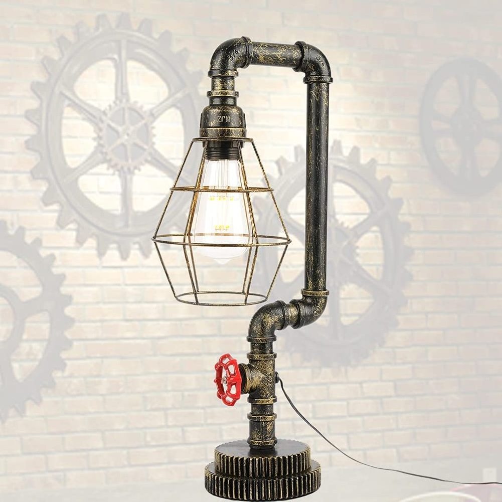 Vintage Industrial Water Pipe Light Bedside Lamp Gear Wheel Base Steampunk Table Lamp For Living Creative Lights