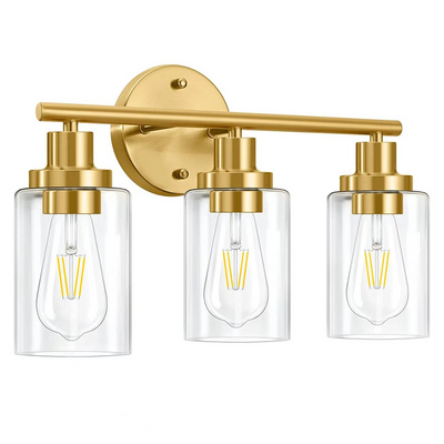 Farmhouse Wall Sconce Brass Vanity Wall Lamp With Clear Glass Shade For Bathroom