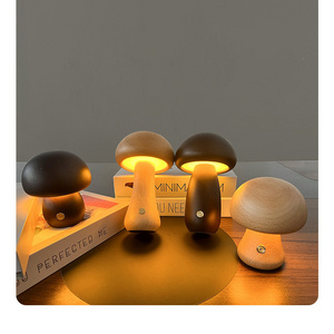 USB Charging Touch Switch Adjustable Bedside Lamp Cute Small Mushroom Desk Lamp Night Light  Wooden Vintage Style Table Lamp