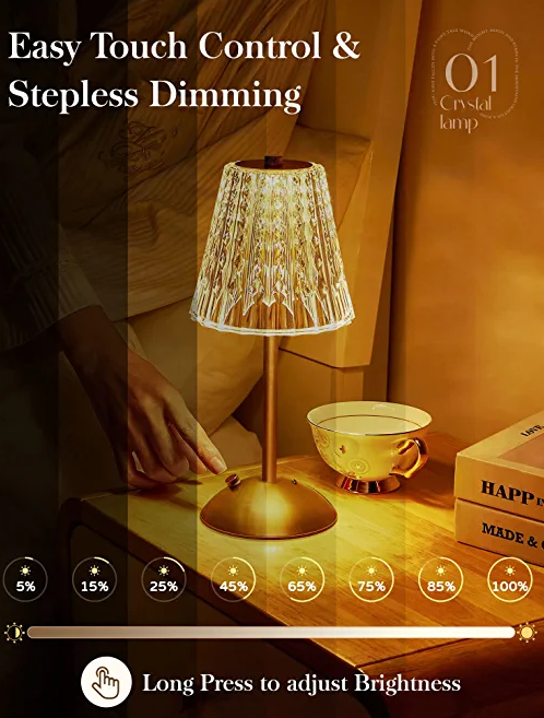 Romantic 3 Colors Changing  Dimmable LED Crystal Rose Table Lamp With Touch Control