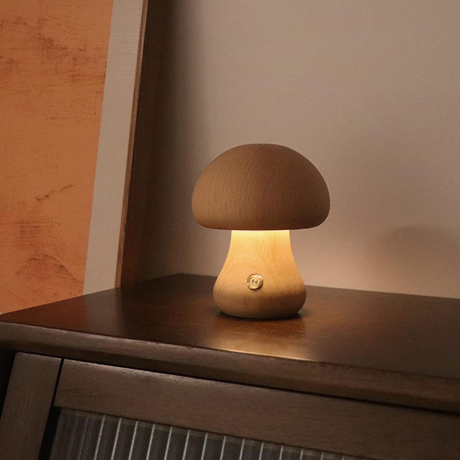 USB Charging Touch Switch Adjustable Bedside Lamp Cute Small Mushroom Desk Lamp Night Light  Wooden Vintage Style Table Lamp