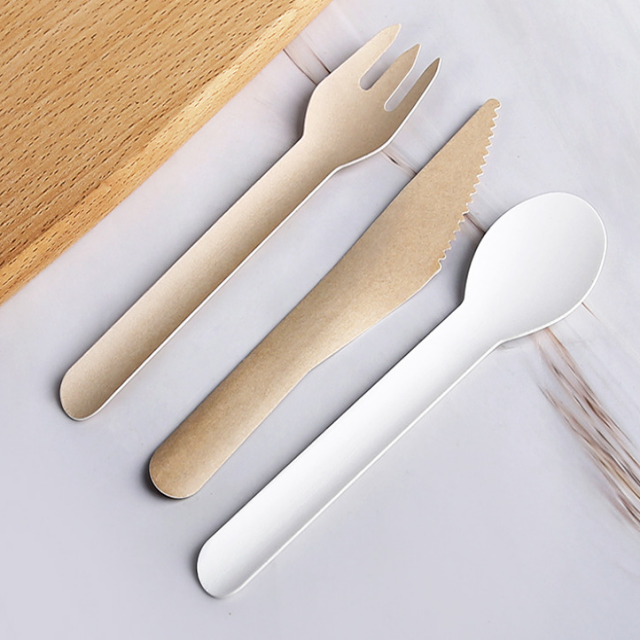 compostable biodegradable disposable paper ice cream spoon straw fork knife individually eco friendly