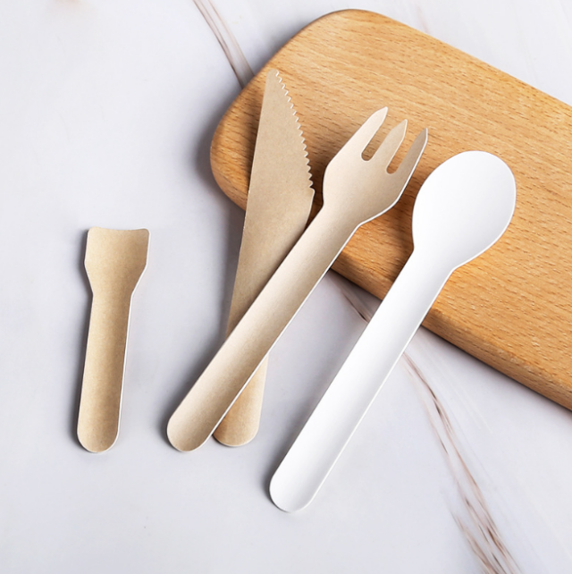 compostable biodegradable disposable paper ice cream spoon straw fork knife individually eco friendly