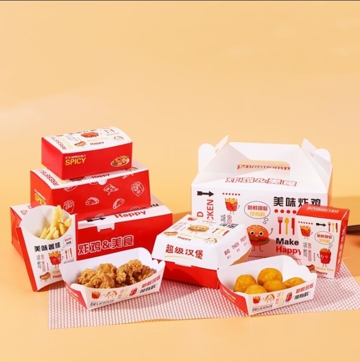 Disposable Printing Logo Kraft Take out Paper Lunch Burger Box For Packaging Hot Fast Food Grade Box Takeaway Take Away