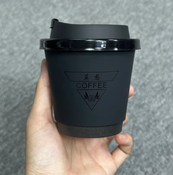 custom logo double wall black hot embossed disposable coffee paper cup with lids and straws