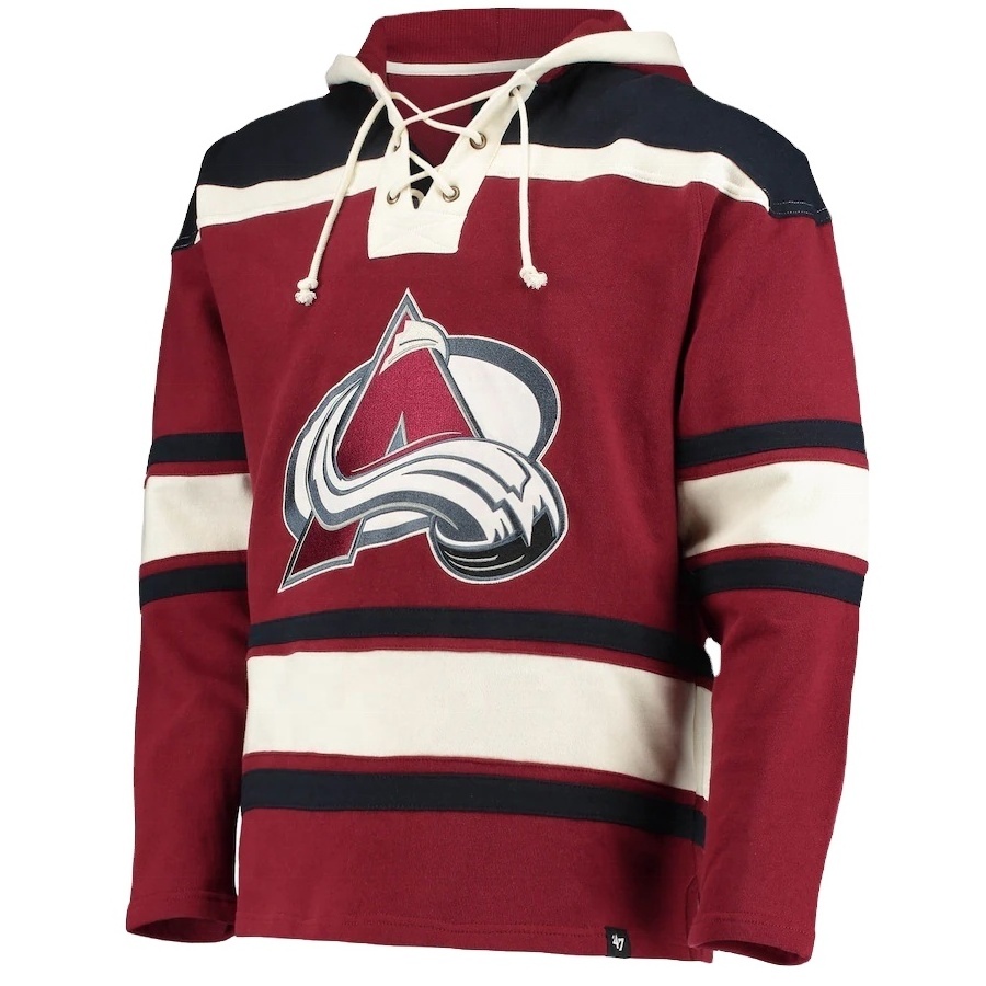 2023 Cheap unique hoodie hockey jerseys tackle twill team ice hockey jersey with hood lace up hockey hoodie