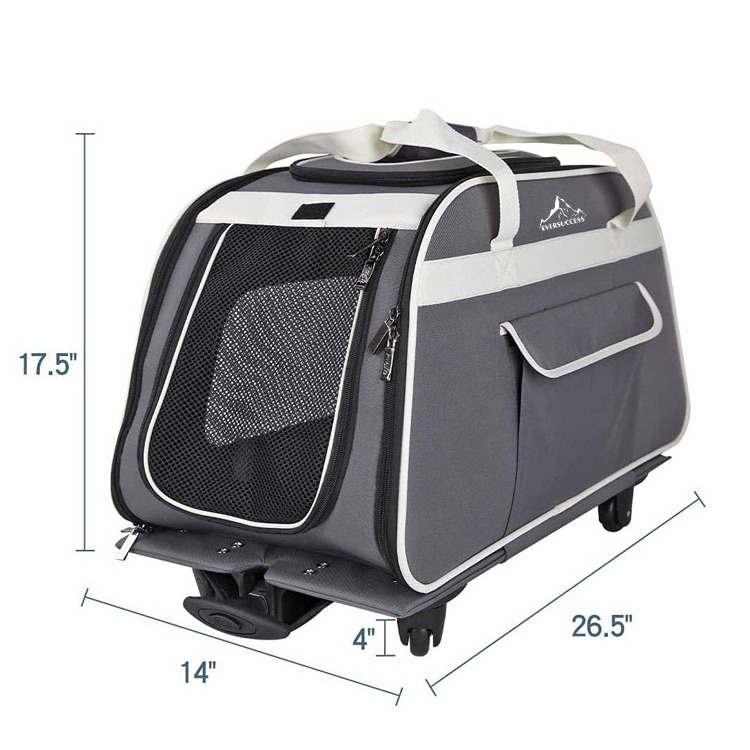 Custom Rolling Breathable Puppy Carrier with Removeable Wheels for Dogs Cats up to 28 Pounds Trolley Pet Bag