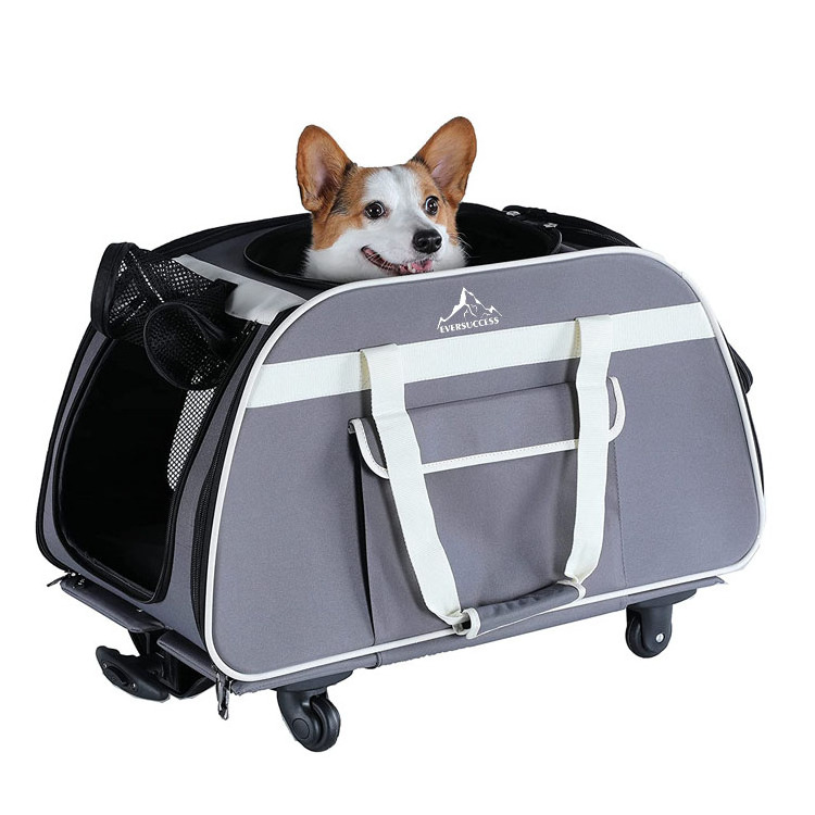 Custom Rolling Breathable Puppy Carrier with Removeable Wheels for Dogs Cats up to 28 Pounds Trolley Pet Bag