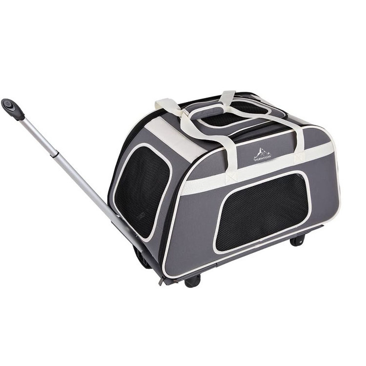 Custom Rolling Breathable Puppy Carrier with Removeable Wheels for Dogs Cats up to 28 Pounds Trolley Pet Bag