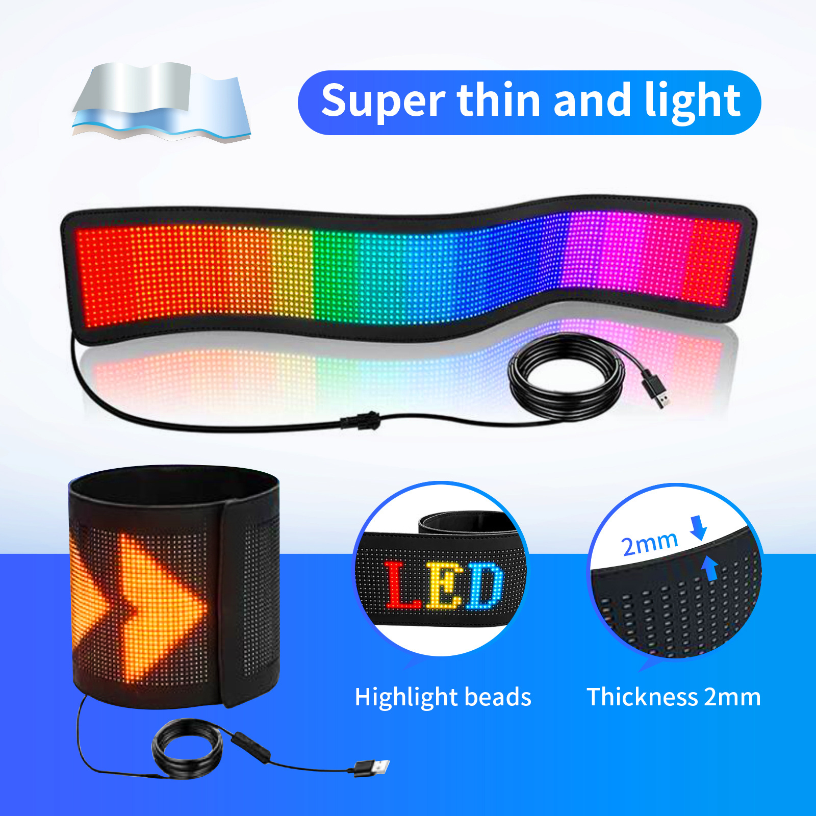 RGB Flexible LED display Car message led sign light up window sticker led Soft floding led display screen thin panel led