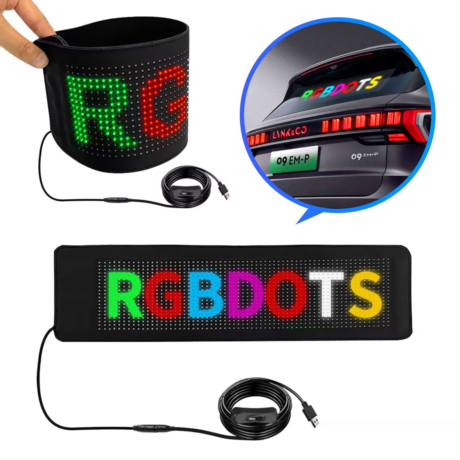 RGB Flexible LED display Car message led sign light up window sticker led Soft floding led display screen thin panel led