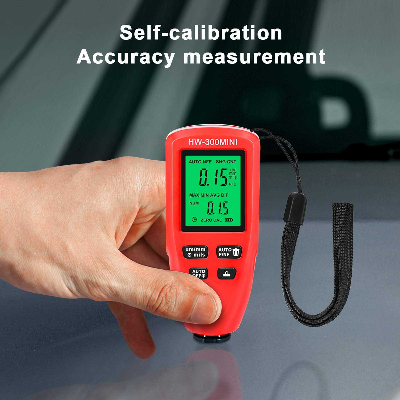 HW300mini High Accuracy Paint Coating Thickness Gauge 0-2000UM Car Paint Film Tester Galvanizing Coating Thickness Gauge