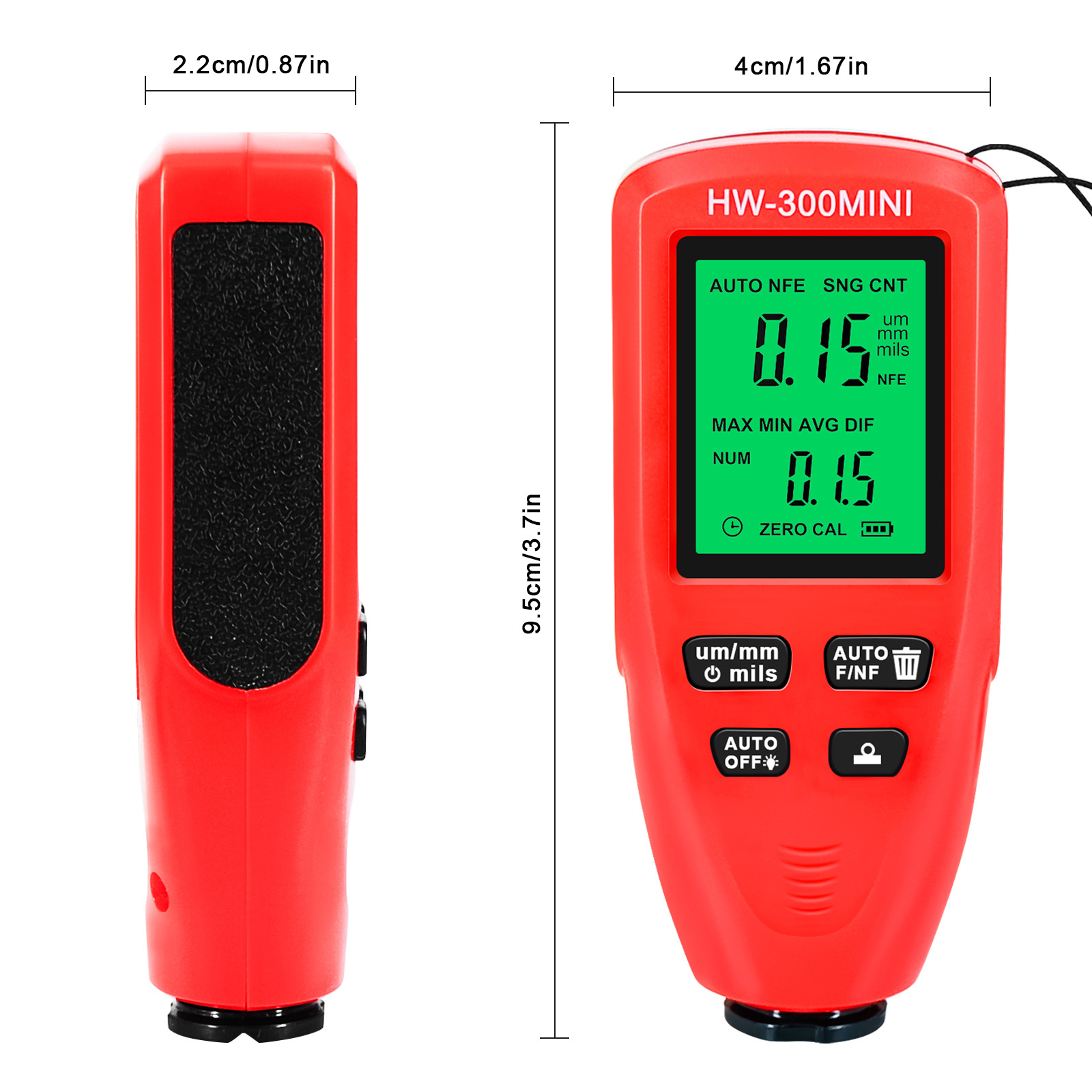 HW300mini High Accuracy Paint Coating Thickness Gauge 0-2000UM Car Paint Film Tester Galvanizing Coating Thickness Gauge