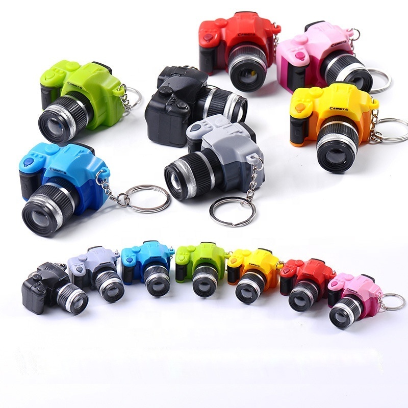 Factory Custom Creation Plastic Flashlight Key Chain Promotion 3D Mini Camera LED Light Keychain