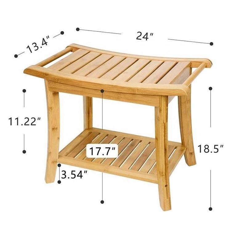 Wholesale Bamboo Spa Bath Shower Stool Bench with Storage Shelf Shower Bathroom Seats