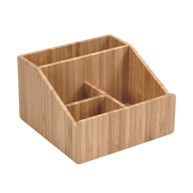 Bamboo Bathroom Storage Box Countertop Display Shelf Cosmetic Organizer with Brush Holder