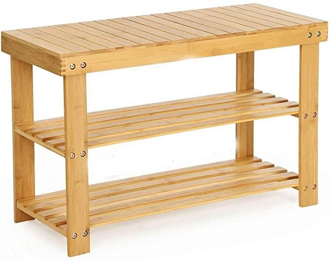 Wooden Bamboo Shoe Rack Bench Shoe Rack/Shoe Rack Bathroom Shelf Bamboo Shelf, 3 Shelf 70 x 45 x 28 cm