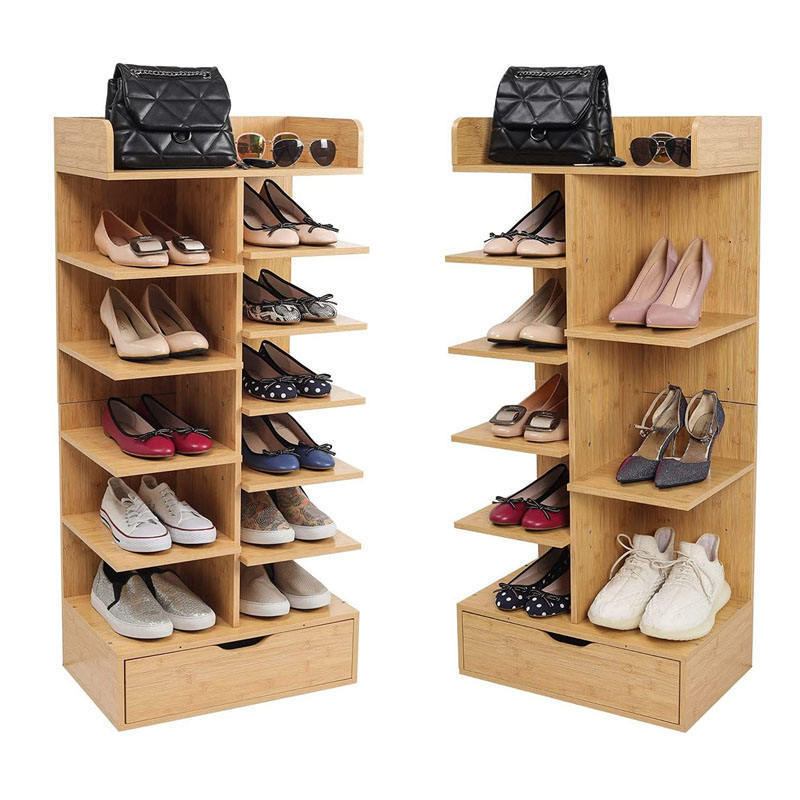 Hot Sale Bamboo Wood 6-Layer Wooden Shoe Rack Storage Box Drawer Shoe Storage Tower