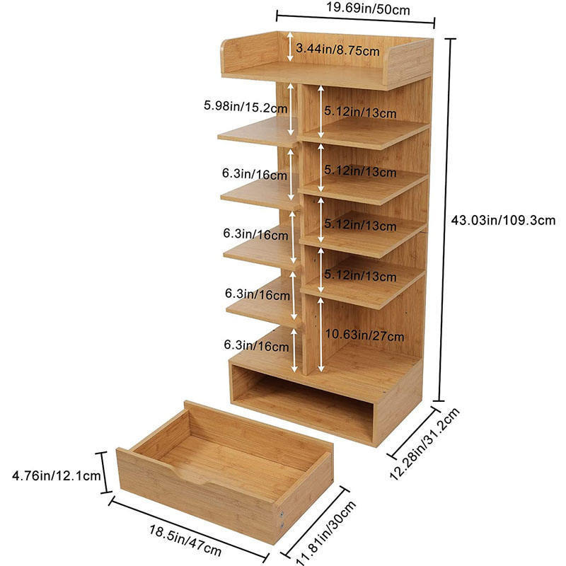 Hot Sale Bamboo Wood 6-Layer Wooden Shoe Rack Storage Box Drawer Shoe Storage Tower