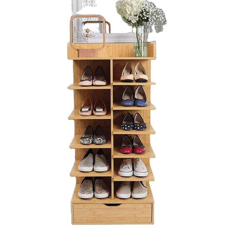 Hot Sale Bamboo Wood 6-Layer Wooden Shoe Rack Storage Box Drawer Shoe Storage Tower