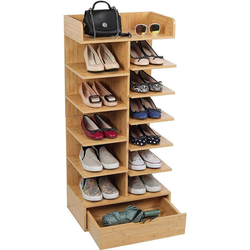 Hot Sale Bamboo Wood 6-Layer Wooden Shoe Rack Storage Box Drawer Shoe Storage Tower