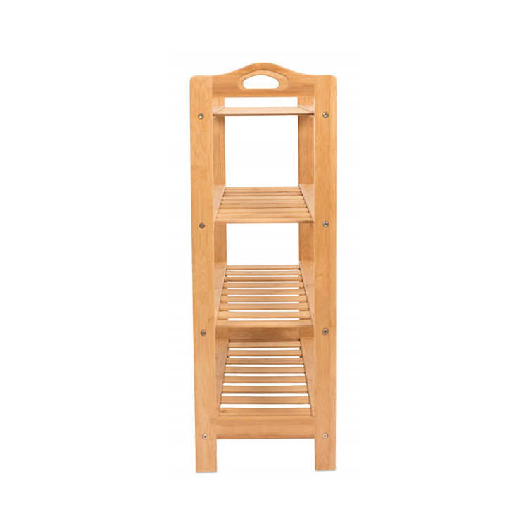 Bamboo Wood Shoe Rack with Handle 4 Tier Shelf Storage Organizer Free Standing Shoes Rack