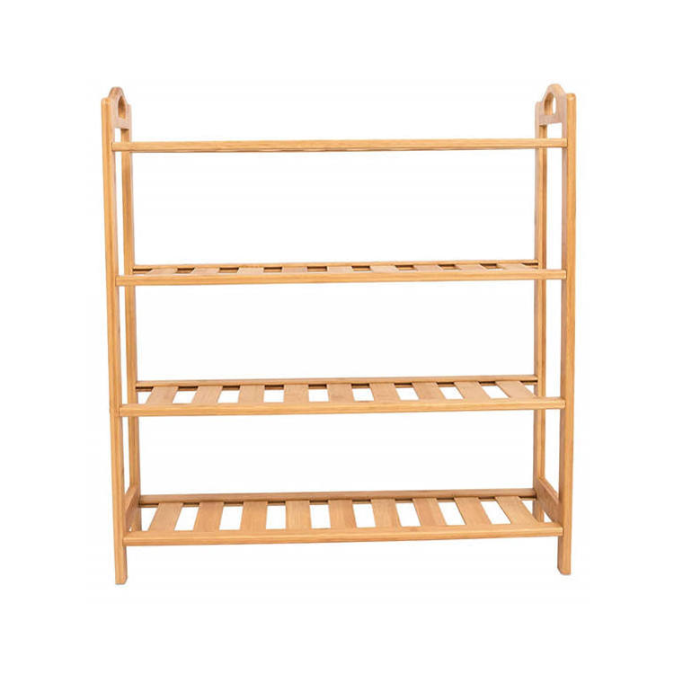 Bamboo Wood Shoe Rack with Handle 4 Tier Shelf Storage Organizer Free Standing Shoes Rack