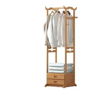 Multi-functional Bamboo Clothes Hats Rack Floor Bedroom Shelf Household Hanger Cabinet