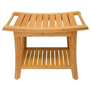 Wholesale Bamboo Spa Bath Shower Stool Bench with Storage Shelf Shower Bathroom Seats