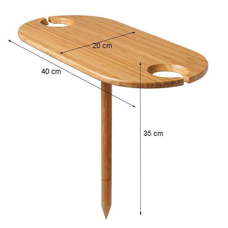 Outdoor Portable Picnic Table Bamboo Table with 2 Glass Holder Simple Removable Beer Desk