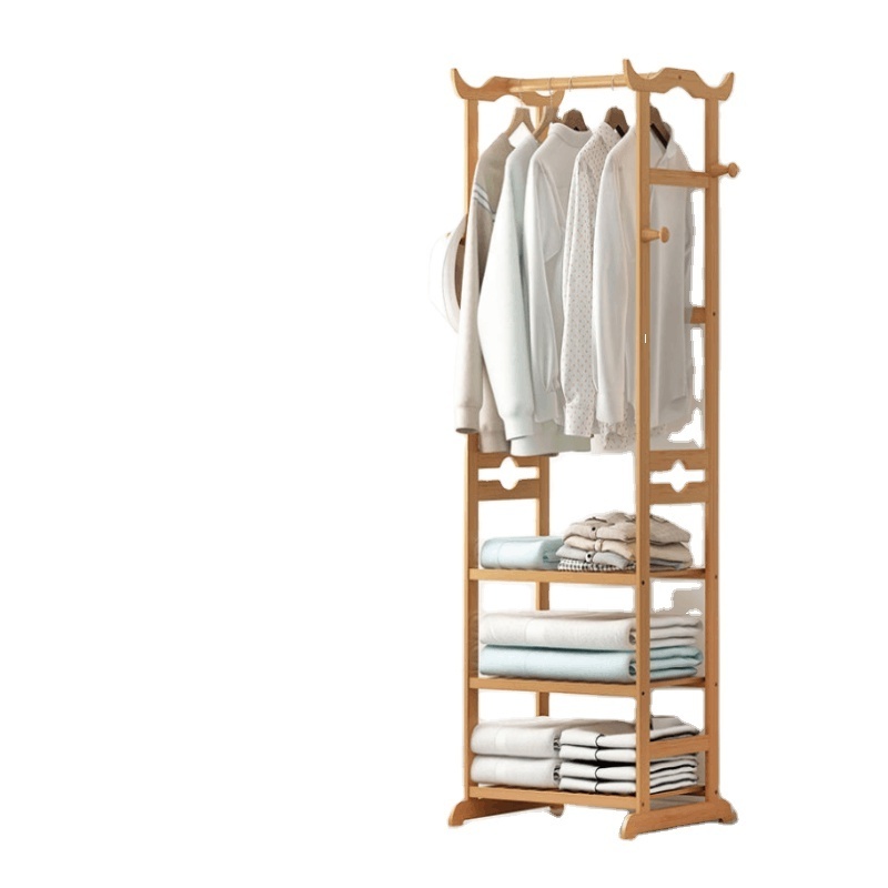 Multi-functional Bamboo Clothes Hats Rack Floor Bedroom Shelf Household Hanger Cabinet