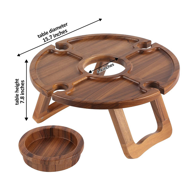 New Design Outdoor Folding Bamboo Wood Picnic Table With Wine Bottle and Glass Holder