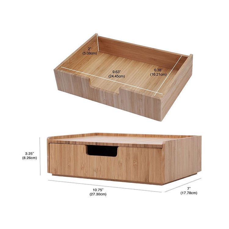 Bamboo Bathroom Storage Box Countertop Display Shelf Cosmetic Organizer with Brush Holder