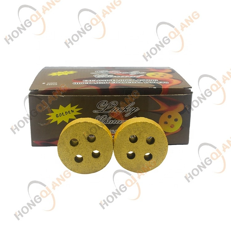 HQRM5020 HongQiang color instant shisha incense hookah 50mm hole golden quick light round charcoal