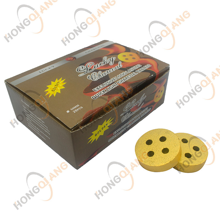 HQRM5020 HongQiang color instant shisha incense hookah 50mm hole golden quick light round charcoal