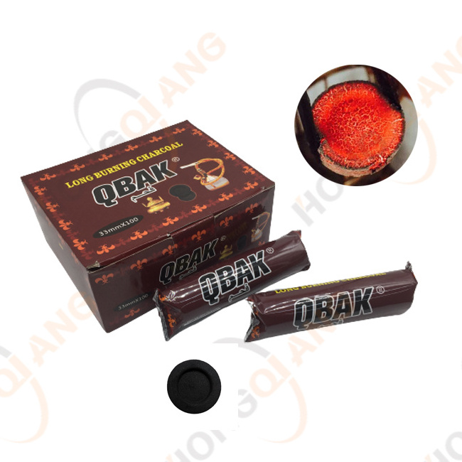 HongQiang Factory Price 40mm OEM Quick-long burning Coal  Smokeless No Spark Round shisha Charcoal Tablets