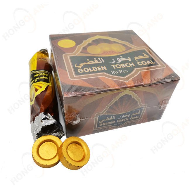 HongQiang Oman Market Pure Fruit Wood Quick Burning Shisha For Hookah Incense Golden Charcoal