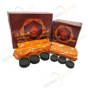 HQRM3301 Instant Light Black Wood Incense Charcoal Round Shisha Tablets OEM Bamboo Bakhoor Coal With White Ash