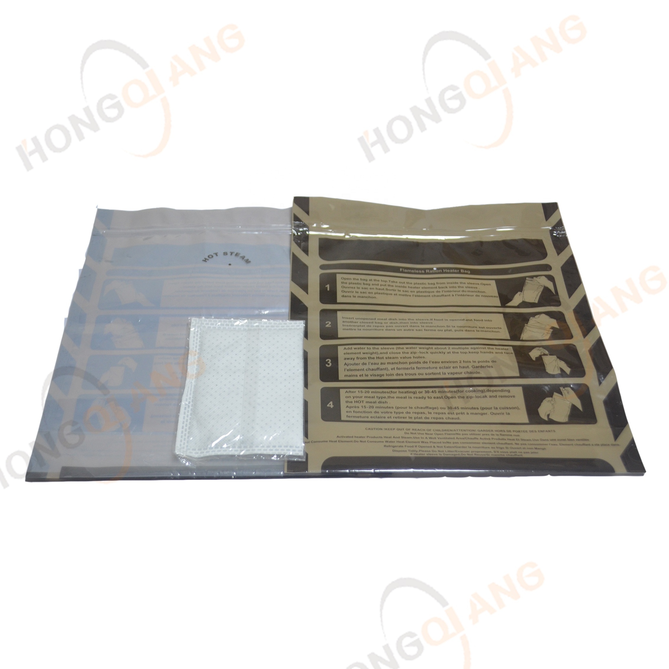 HQF-Z60 HongQiang Wholesale MRE Meals Self Water Heating Emergency Camping Halal Food Zip Lock Heater Bag