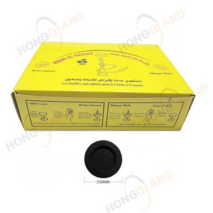 HQRM3360 Hongqiang No Smell Customer Package Yellow Box Instant Burning 33mm Round Bakhoor Charcoal Hookah