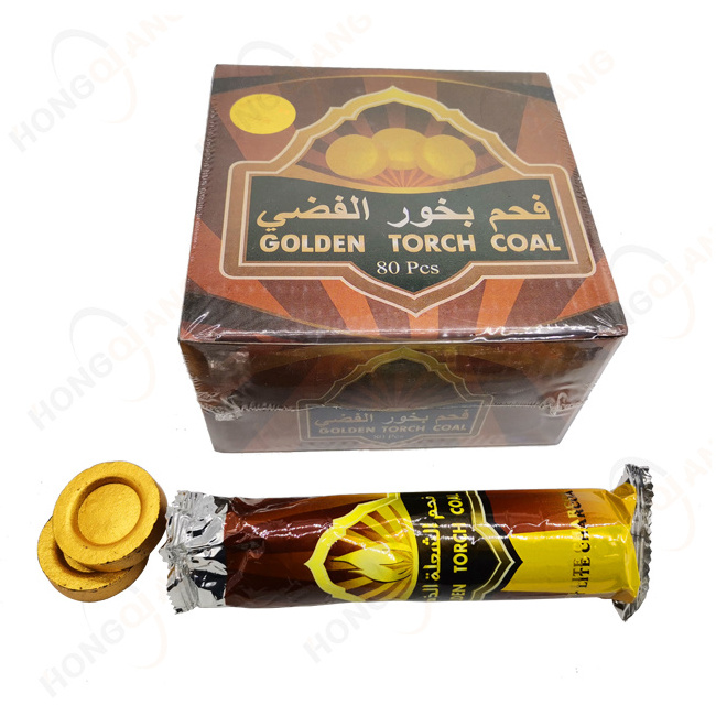 HongQiang Oman Market Pure Fruit Wood Quick Burning Shisha For Hookah Incense Golden Charcoal