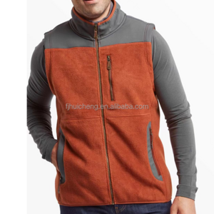 Wholesale Contrast Color Custom Logo Oem Orange Polyester Warm Utility Full Zipper Men Fleece Vest