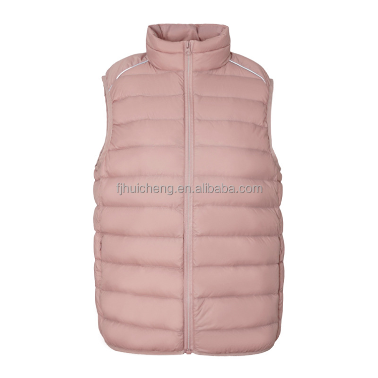 Wholesale  Ladies Outdoor Quilted Vests Custom Reflective Stripe Pink Quilted Padded Vest Women