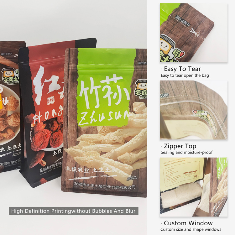 Custom Printed Zip Lock Plastic Food Packaging Mushrooms Dictyophora Dried Fruit Bags